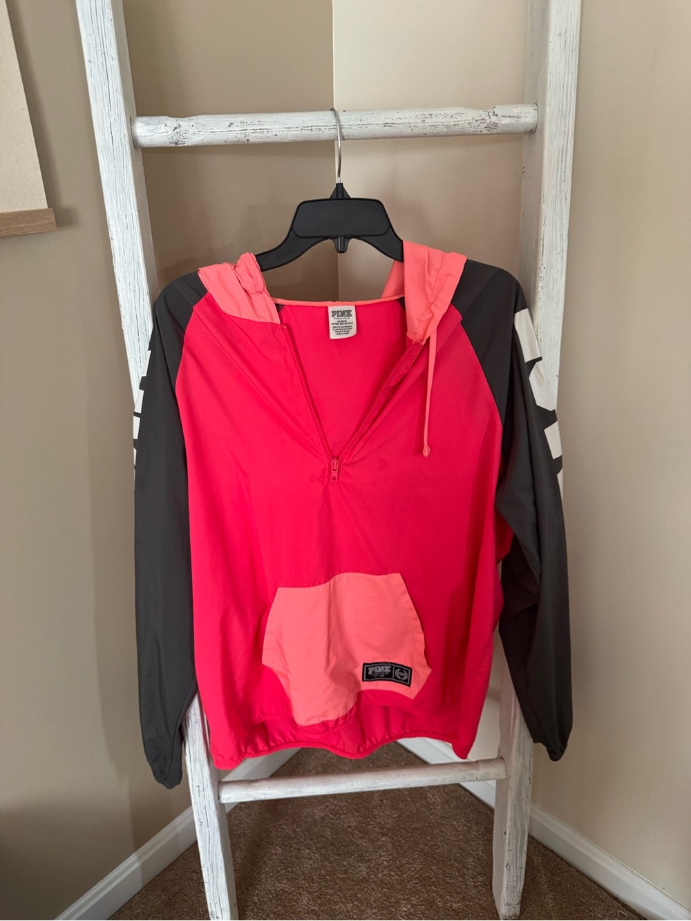 PINK Victoria's Secret Colorblock Hooded Windbreaker Jacket - Hot Pink & Coral